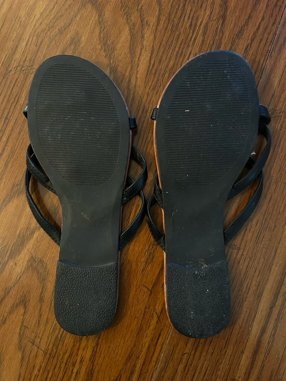 Rue21 Black Strappy Flat Sandals with Brown Footbed